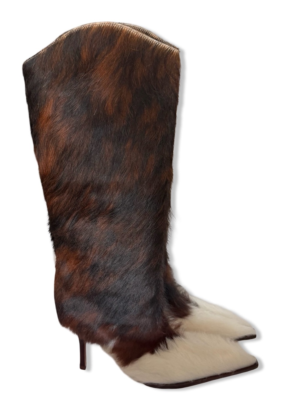 SCHUTZ Maryana Knee-High Boots Cowhide print fur high heels Revolve 9 - Picture 7 of 13